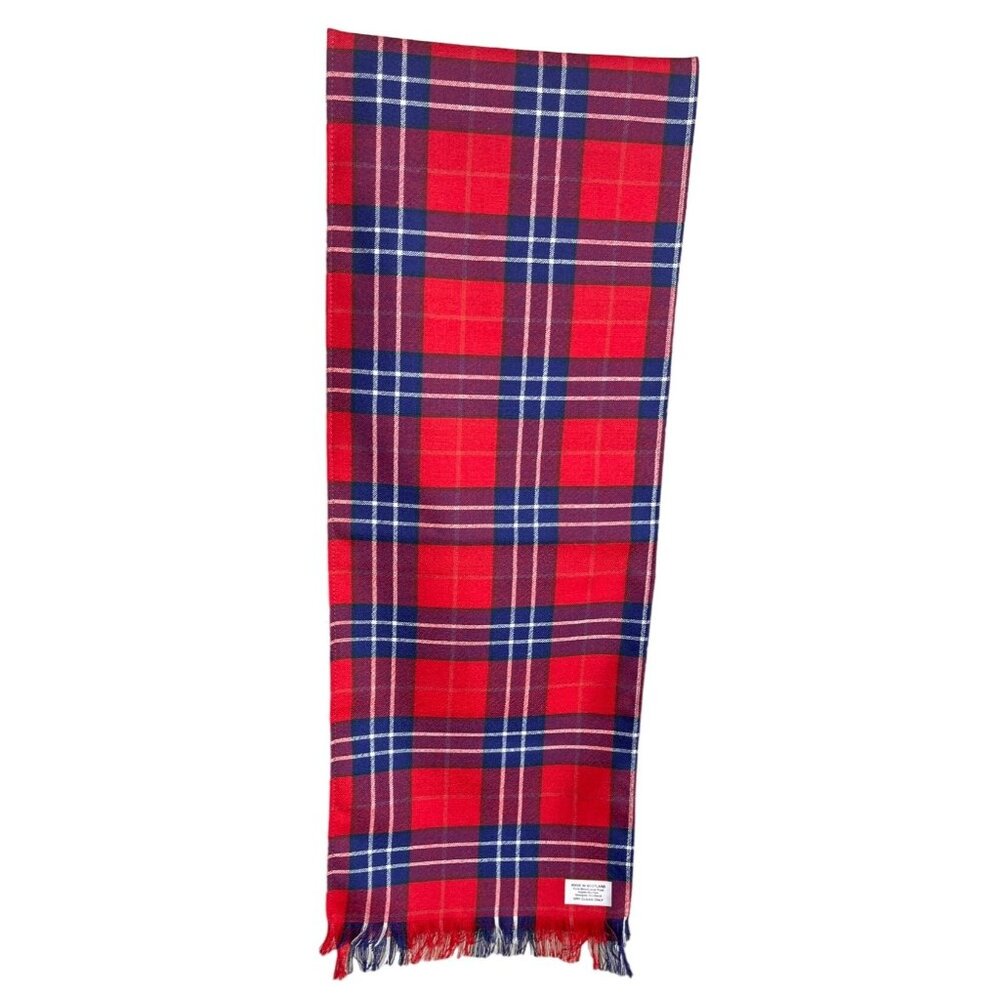 New Wool Scarf Red Blue Plaid Made in Scotland Tartan 56"x10" Classic Academia